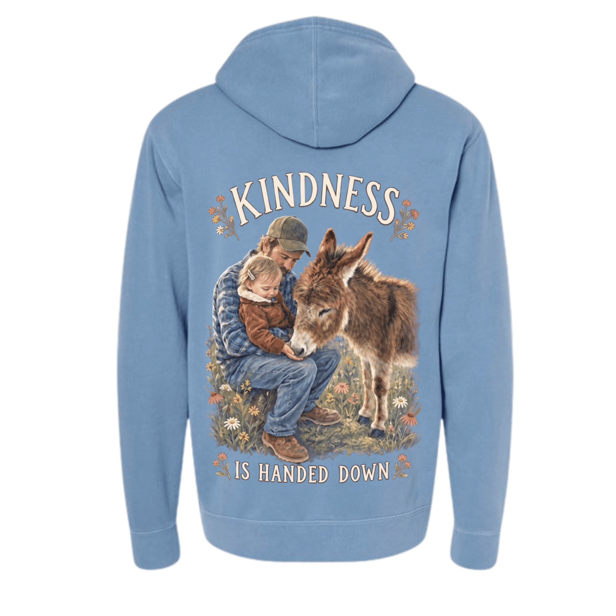Kindness is Handed Down Hoodie — Passed down like a trusted halter, one generation to the next. (front view)
