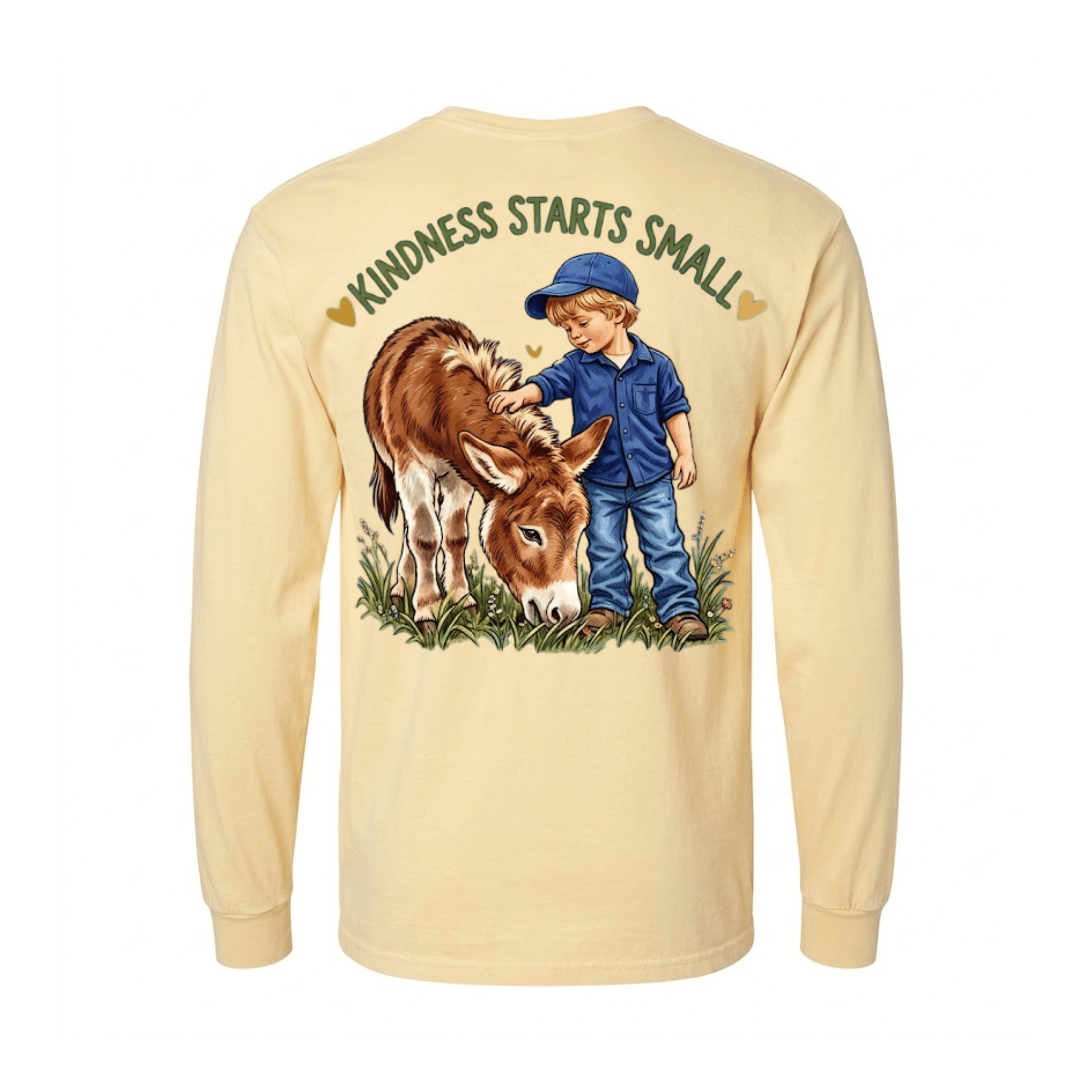 Kindness Starts Small Long Sleeve Shirt — Even a young foal's nudge can move the herd. (front view)