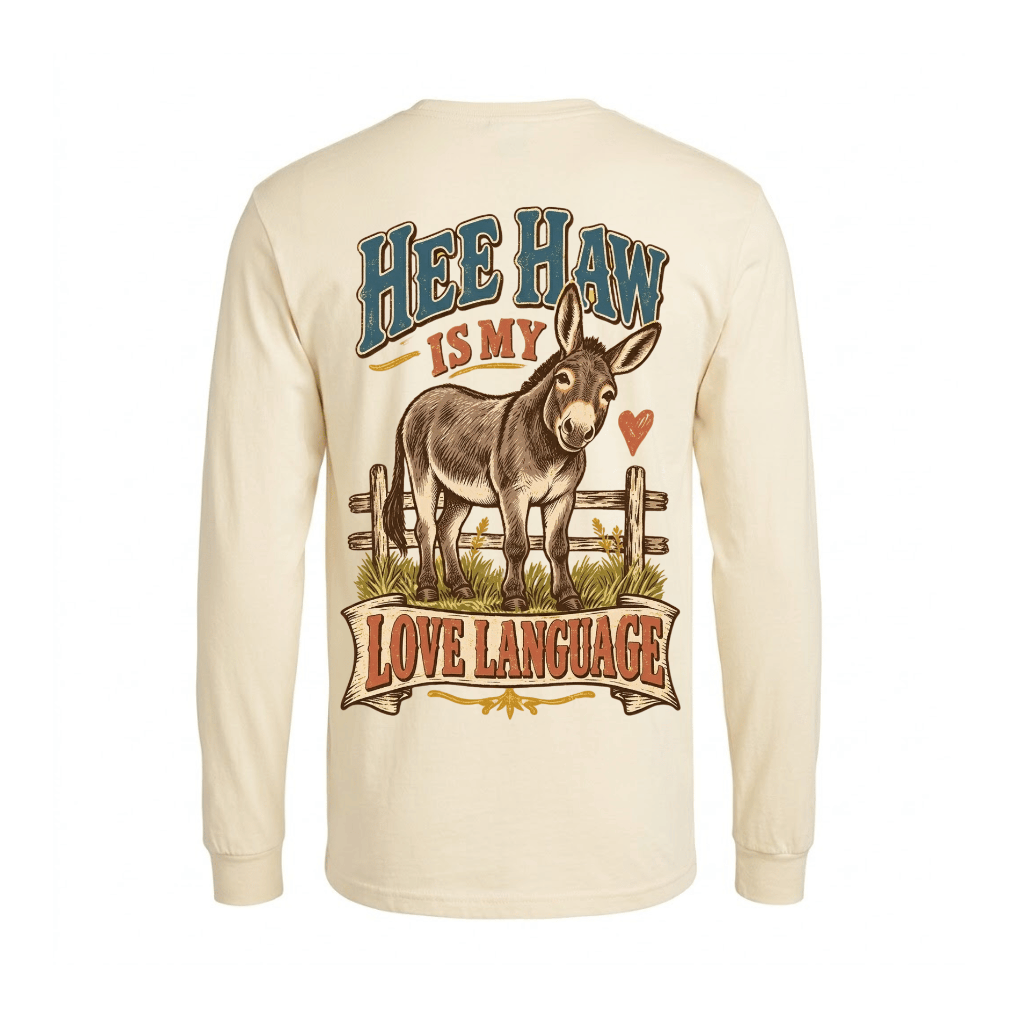 Vintage Hee Haw is My Love Language Long Sleeve Shirt — Worn-in love, vintage brays, never goes out of style. (front view)