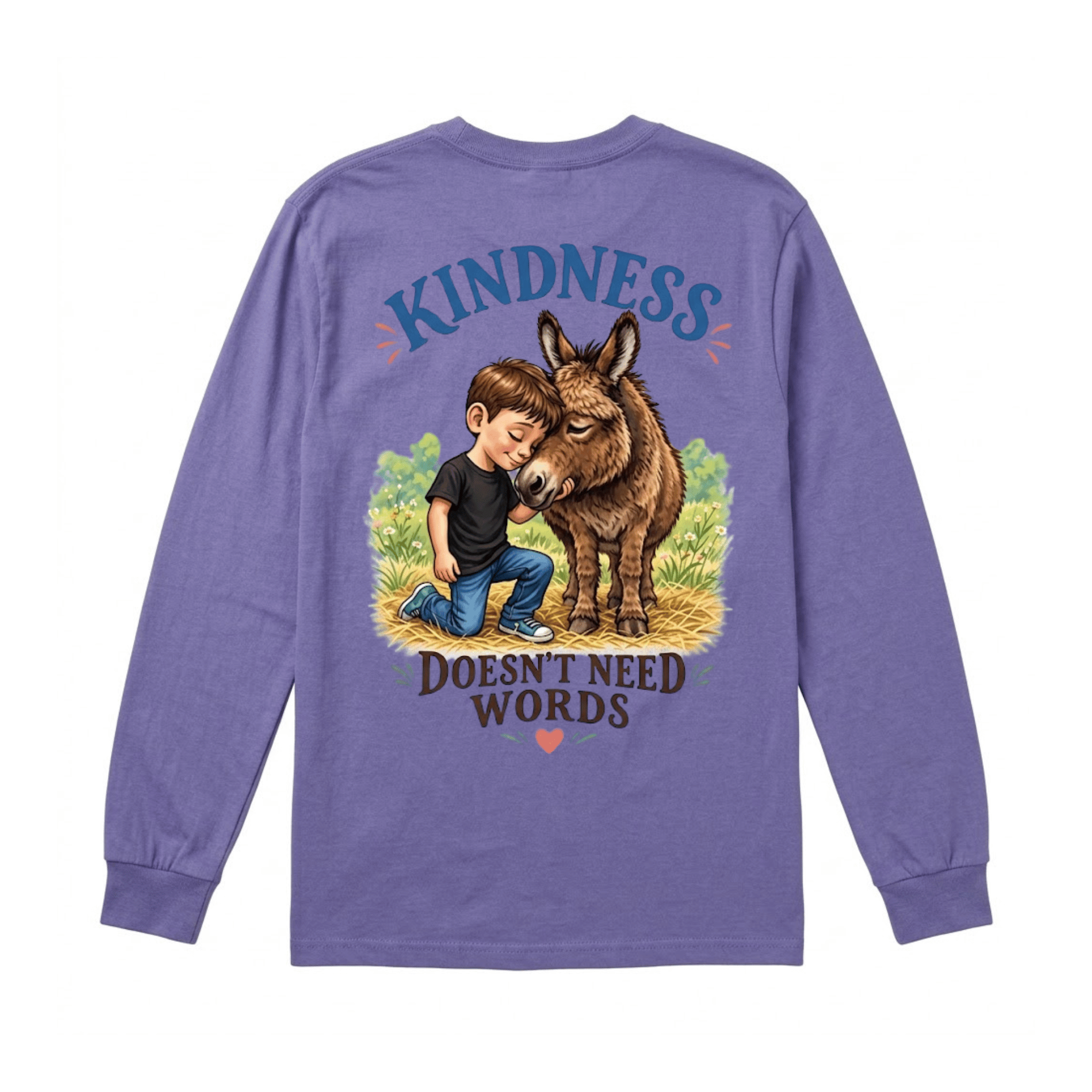 Kindness Doesn't Need Words Long Sleeve Shirt — A quiet presence, a warm field, no explanation needed. (front view)